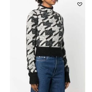 Rag & Bone Edith Mock Neck Black Houndstooth Soft Alpaca Sweater (Size M)